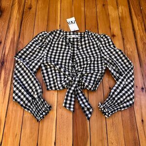 Zara Women's GINGHAM TIE FRONT LONGSLEEVE Crop-top